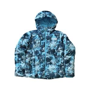 The North Face Womens Medium Goose Down Hooded Puffer Ski Jacket in Blue Camo